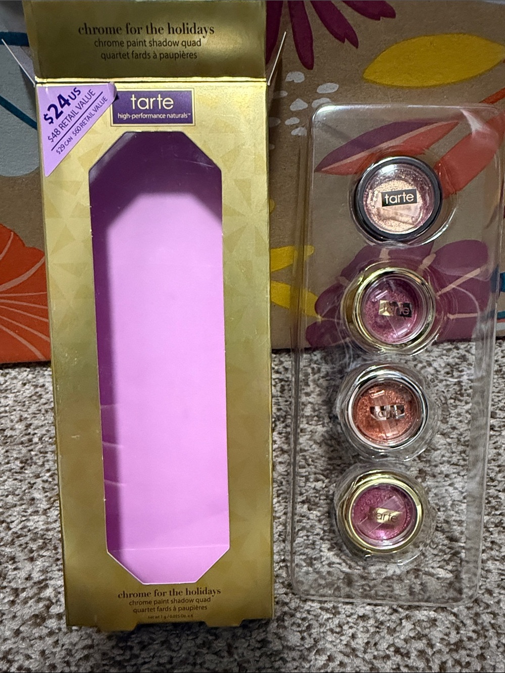 tarte chrome eyeshadow/loose pigment quartet —rose gold, copper, and purple
